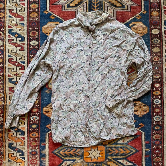 Vintage Silk Floral Button Up Blouse 1970s - Picture 2 of 4